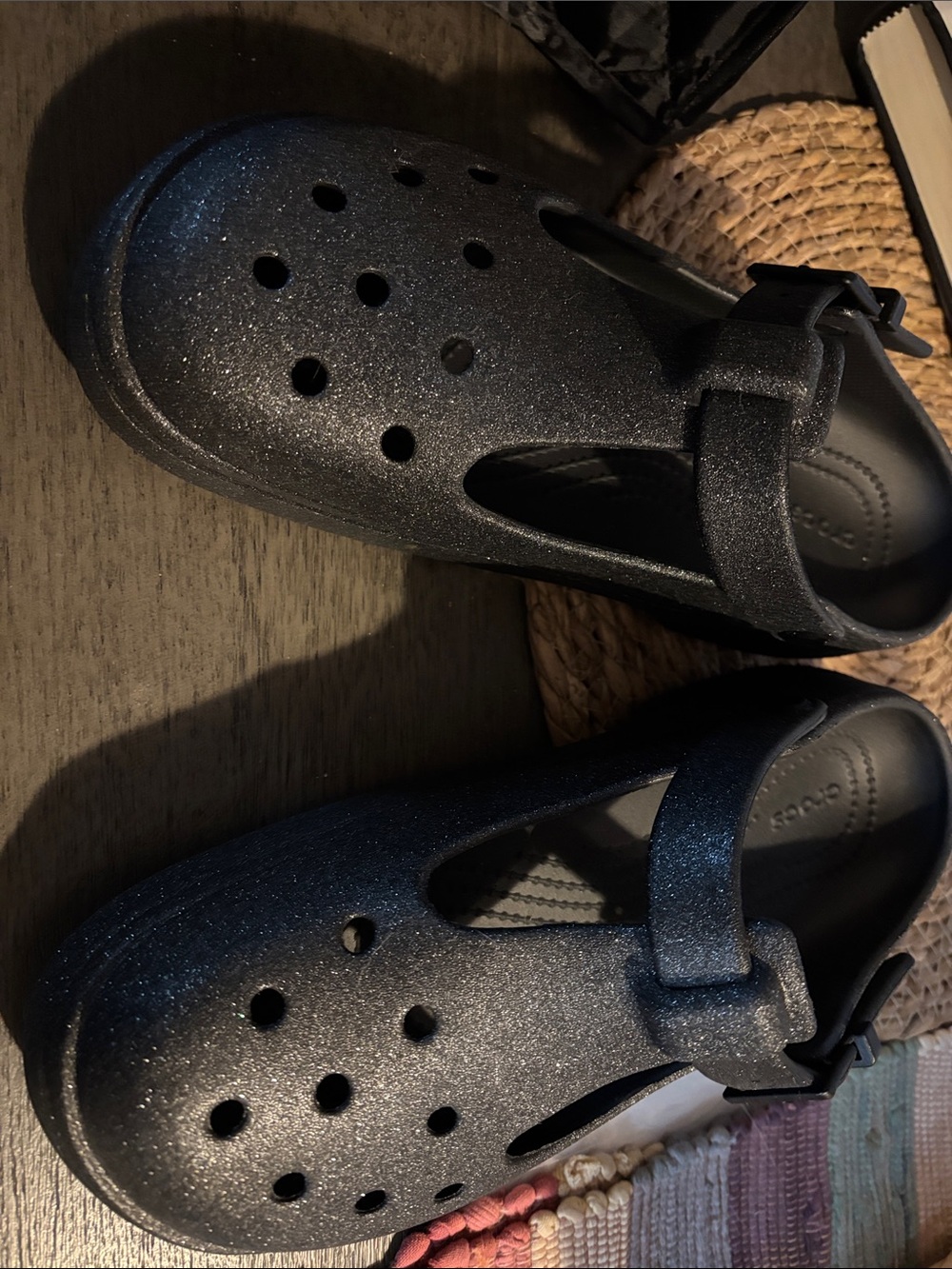 CROCS Women’s Glitter Mary Jane Clogs in Shimmery Black